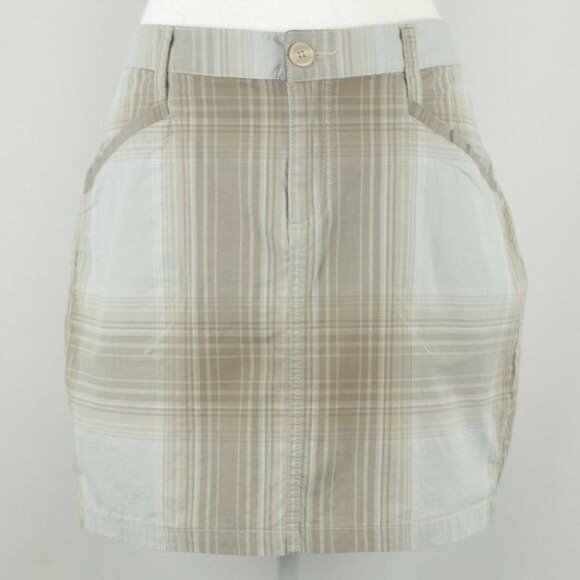 Horny Toad Women's Size 8 Tan Gray Plaid Organic Cotton Woven Mini Skirt - Picture 1 of 8